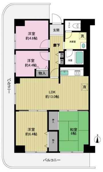 Floor plan. 4LDK, Price 15.4 million yen, Occupied area 74.43 sq m , Balcony area 21.17 sq m