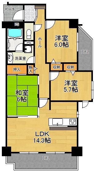 Floor plan. 3LDK, Price 18,800,000 yen, Occupied area 74.19 sq m , Balcony area 11.5 sq m