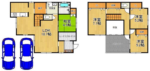 Floor plan. 37,800,000 yen, 4LDK, Land area 159.63 sq m , Residence of building area 106.91 sq m storage space plentiful 4LDK