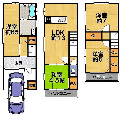 Floor plan. 19.5 million yen, 4LDK, Land area 57.2 sq m , Building area 88.29 sq m