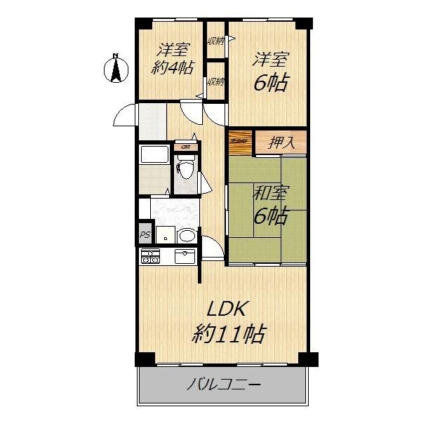 Floor plan. 3LDK, Price 13.8 million yen, Footprint 66 sq m , It is spread in the room even on the balcony area 8.33 sq m Neokopo.