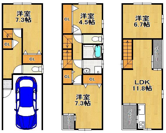 Floor plan. 16.8 million yen, 4LDK, Land area 50.31 sq m , Building area 117.84 sq m