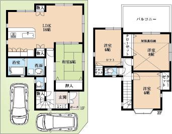 Floor plan. 31,300,000 yen, 4LDK, Land area 107.48 sq m , Building area 102.47 sq m car 2 car secure