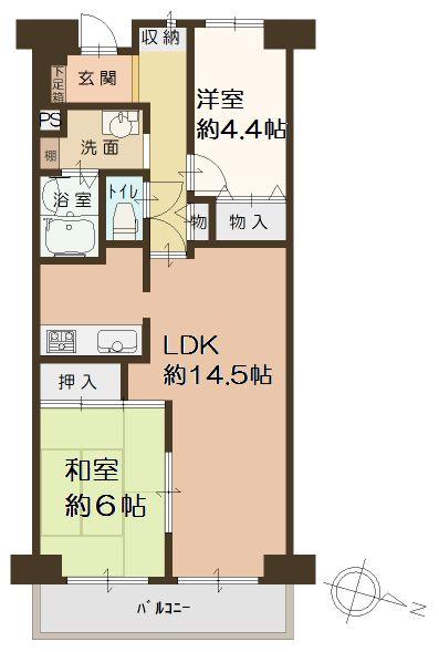Floor plan. 2LDK, Price 13.8 million yen, Occupied area 61.22 sq m , Balcony area 7.84 sq m   [Floor plan]