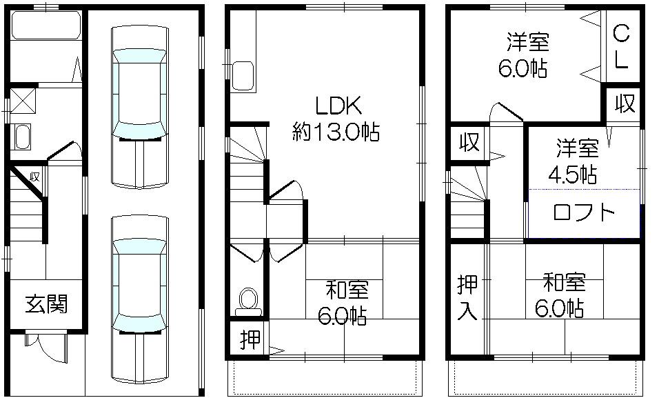 Floor plan. 18.5 million yen, 4LDK, Land area 50.09 sq m , Building area 104.92 sq m