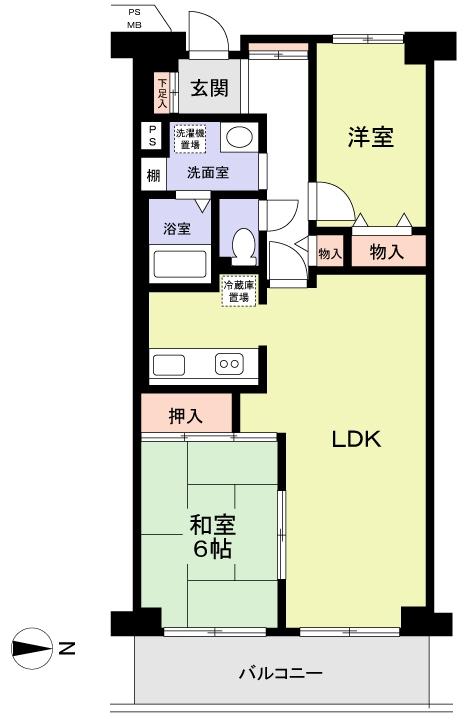 Floor plan. 2LDK, Price 13.8 million yen, Occupied area 61.22 sq m , Balcony area 7.84 sq m
