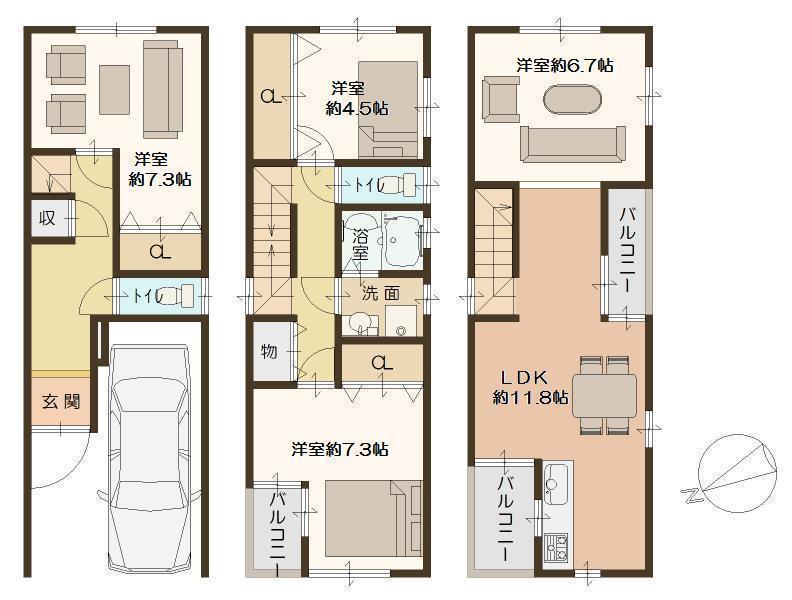 Floor plan. 16.8 million yen, 4LDK, Land area 50.31 sq m , Building area 117.84 sq m floor plan