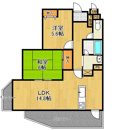 Floor plan. 2LDK, Price 13.6 million yen, Occupied area 60.37 sq m , I want to live on the balcony area 10.66 sq m a great place to urban night scene can be expected