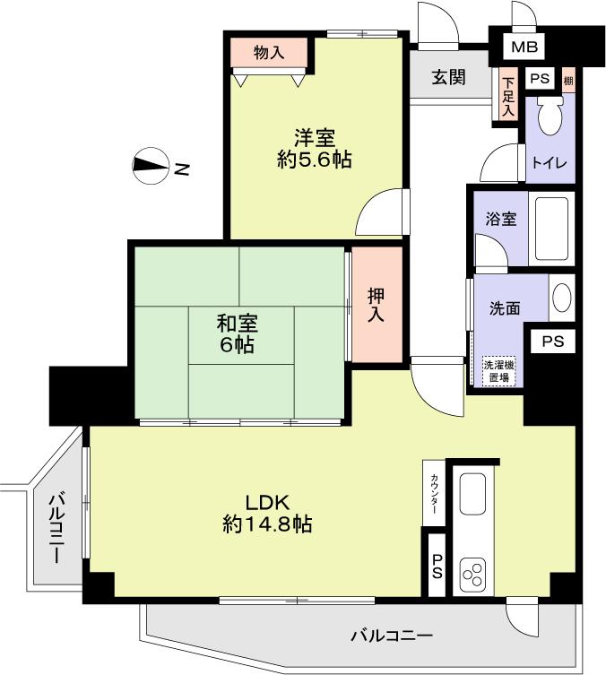 Floor plan. 2LDK, Price 13.6 million yen, Occupied area 60.37 sq m , Balcony area 10.66 sq m 2013 September interior renovation completed