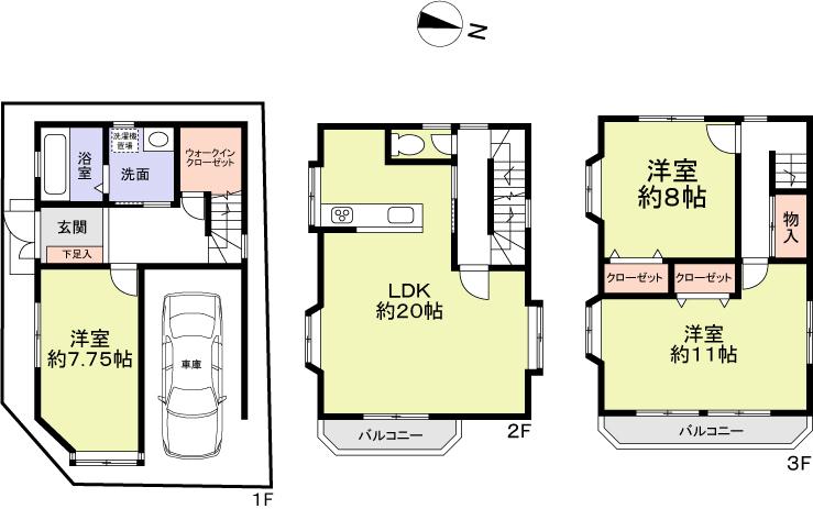 Floor plan. 19,800,000 yen, 3LDK, Land area 66.59 sq m , Building area 123.52 sq m