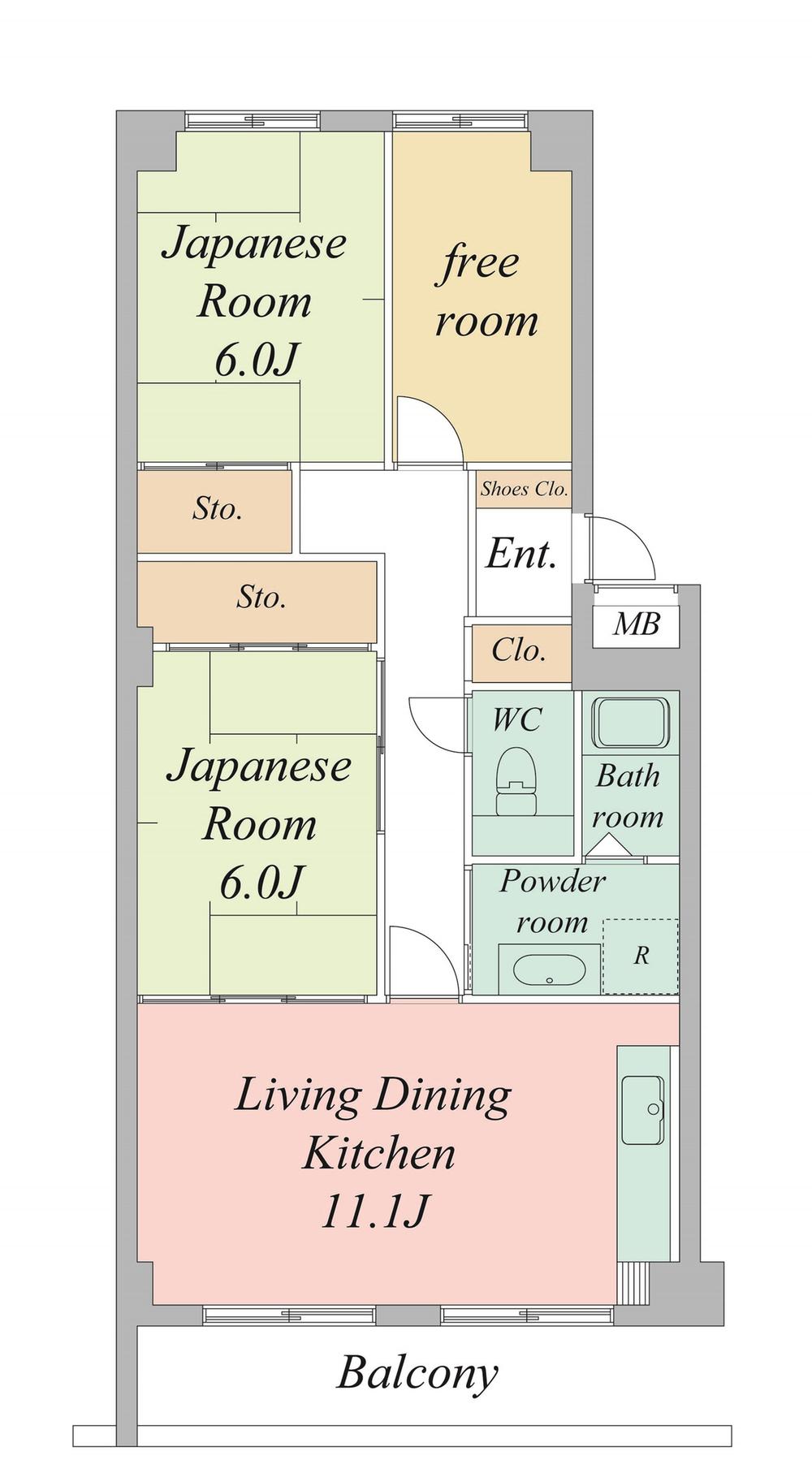 Floor plan. 2LDK + S (storeroom), Price 11.5 million yen, Occupied area 65.38 sq m , Room 3 room to LDK balcony area 7.67 sq m about 10 Pledge ☆