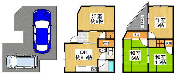 Floor plan. 10.8 million yen, 4DK, Land area 49.45 sq m , Building area 89.99 sq m parking space two Allowed, Residence of 4DK