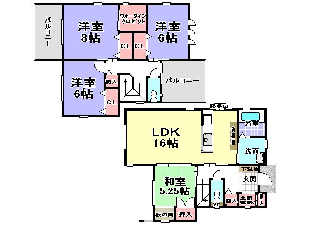 Floor plan. 25,800,000 yen, 4LDK, Land area 138.54 sq m , Building area 105.18 sq m