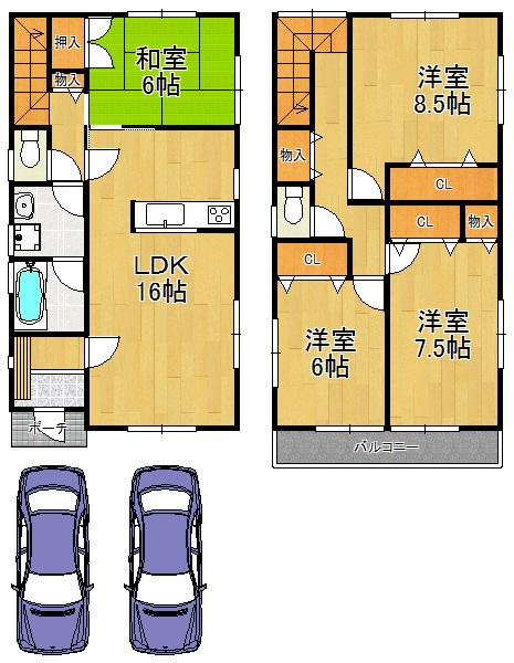 Floor plan. 18,800,000 yen, 4LDK, Land area 136.34 sq m , Building area 105.3 sq m