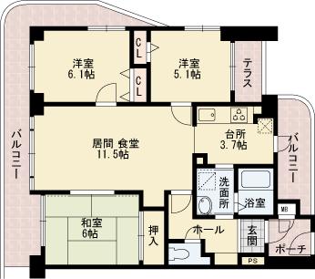 Floor plan. 3LDK, Price 9.8 million yen, Occupied area 69.95 sq m , Balcony area 20.54 sq m