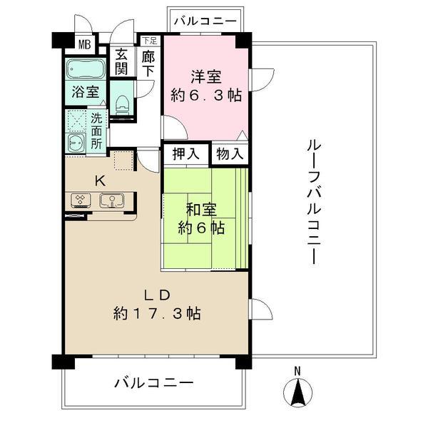 Floor plan. 2LDK, Price 12.8 million yen, Occupied area 72.24 sq m , Balcony area 13 sq m
