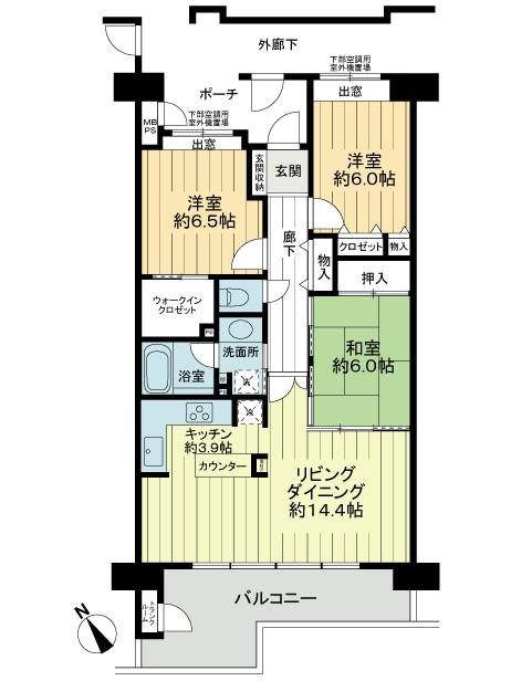 Floor plan. 3LDK, Price 14.8 million yen, Occupied area 83.33 sq m , Balcony area 13.38 sq m