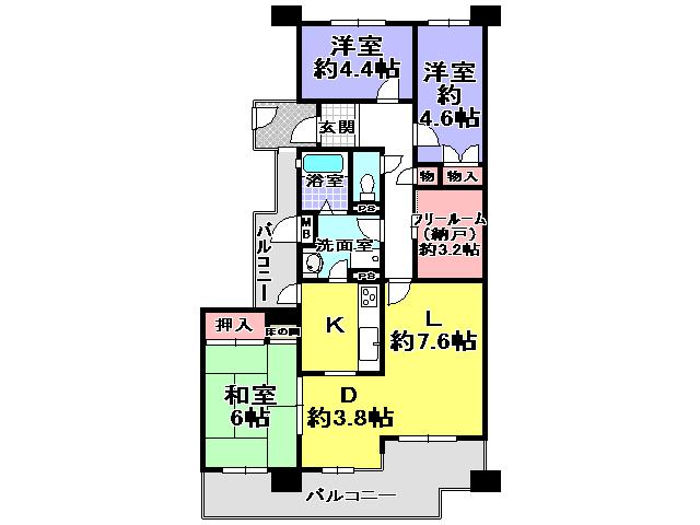 Floor plan. 3LDK, Price 12.8 million yen, Occupied area 73.45 sq m , Balcony area 16.22 sq m