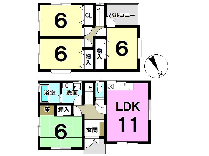 Floor plan. 13.8 million yen, 4LDK, Land area 73.49 sq m , Building area 83.43 sq m All rooms 6 quires more! !  2 kaizen there room storage