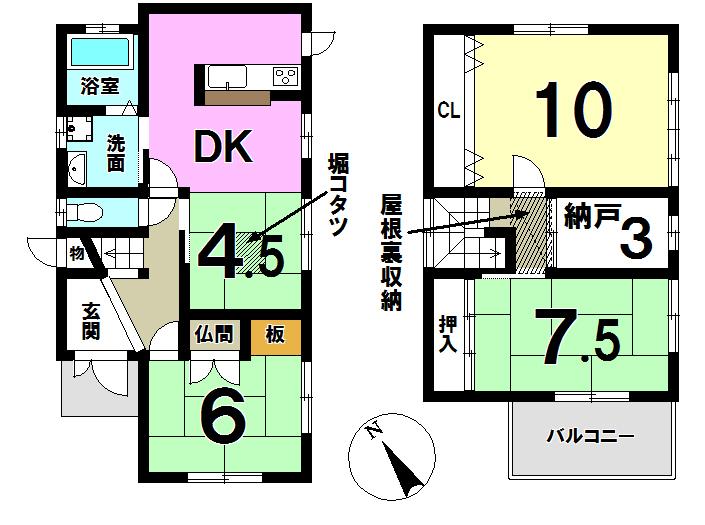 Floor plan. 15.8 million yen, 4DK + S (storeroom), Land area 105 sq m , House with a building area of ​​96.05 sq m attic storage and a moat kotatsu ☆ 3 Pledge of closet also had been housed plenty