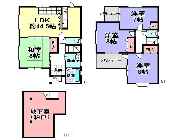 Floor plan. 21,800,000 yen, 4LDK + S (storeroom), Land area 117.9 sq m , Building area 129.58 sq m