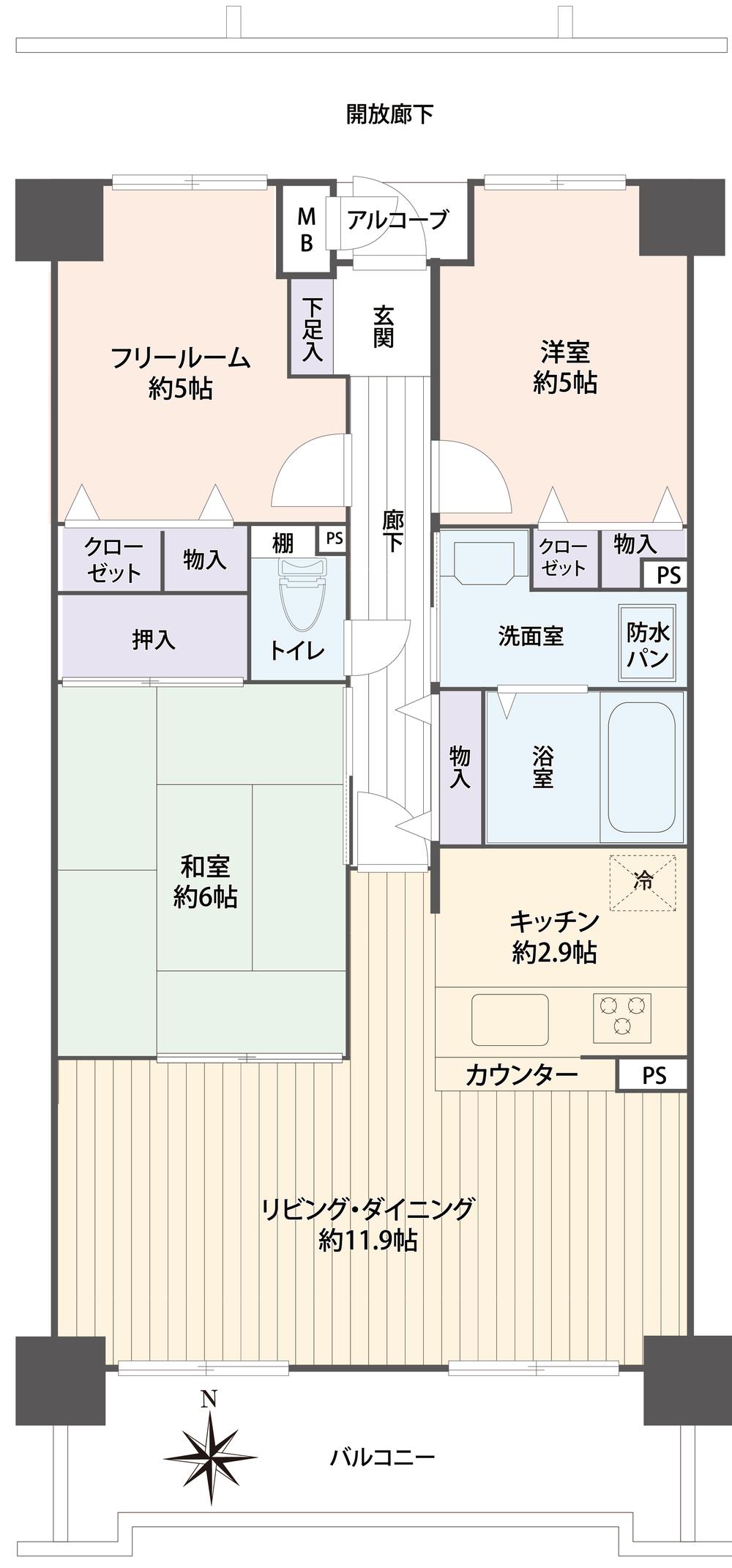 Floor plan. 3LDK, Price 11.8 million yen, Occupied area 66.36 sq m , Balcony area 9.03 sq m