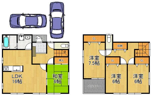 Floor plan. 18.5 million yen, 4LDK, Land area 155.39 sq m , Building area 105.99 sq m
