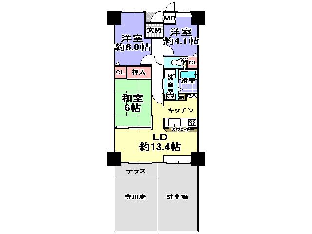 Floor plan. 3LDK, Price 12.8 million yen, Occupied area 63.86 sq m