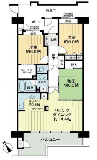 Floor plan. 3LDK, Price 14.8 million yen, Occupied area 83.33 sq m , Balcony area 13.38 sq m southwest