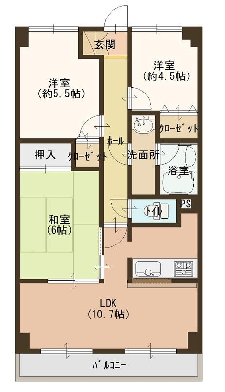Floor plan. 3LDK, Price 9.4 million yen, Occupied area 65.37 sq m , Balcony area 8.05 sq m room renovated ・ Southeast