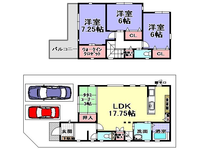 Floor plan. 29,800,000 yen, 3LDK, Land area 109.36 sq m , Building area 100.21 sq m