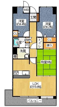 Floor plan. 3LDK, Price 11.3 million yen, Occupied area 70.93 sq m , Balcony area 14 sq m
