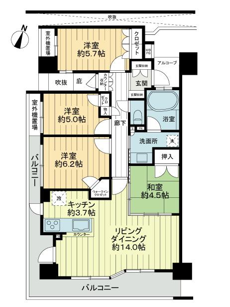 Floor plan. 4LDK, Price 34,800,000 yen, Footprint 86.8 sq m , Balcony area 16.62 sq m