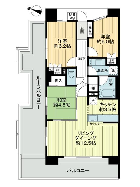 Floor plan. 3LDK, Price 27,900,000 yen, Occupied area 70.54 sq m , Balcony area 14.99 sq m
