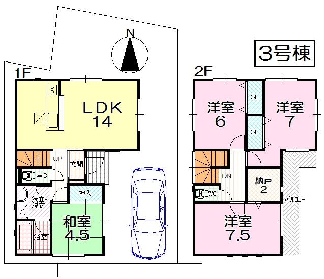 Floor plan. 22,300,000 yen, 4LDK, Land area 102.33 sq m , Building area 91.53 sq m