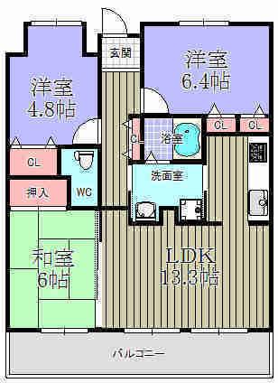 Floor plan. 3LDK, Price 14,980,000 yen, Footprint 66.7 sq m , Balcony area 14.49 sq m leisurely relax private style