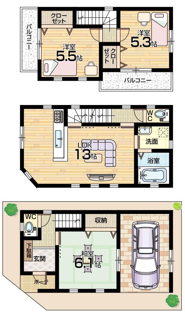Floor plan. 19.9 million yen, 3LDK, Land area 82.63 sq m , Building area 86.29 sq m