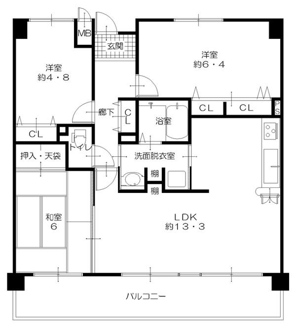 Floor plan. 3LDK, Price 14,980,000 yen, Footprint 66.7 sq m , Balcony area 14.49 sq m