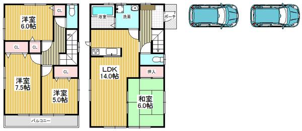Floor plan. 24,800,000 yen, 4LDK, Land area 112.76 sq m , Building area 94.39 sq m parking space two Allowed, With each room storage space ☆
