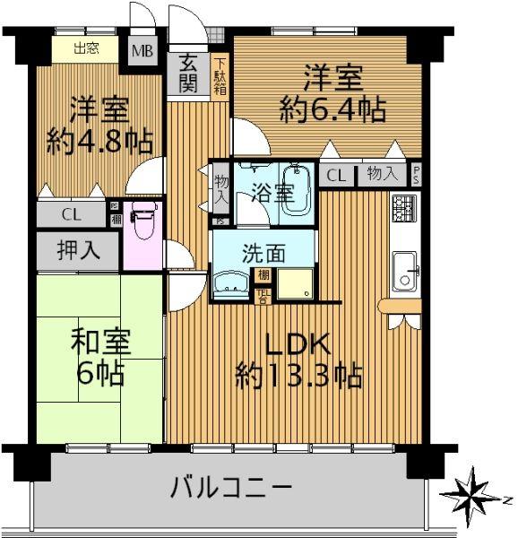 Floor plan. 3LDK, Price 14,980,000 yen, Footprint 66.7 sq m , Balcony area 14.9 sq m large living ・ Roof balcony facing south! Daylighting good!
