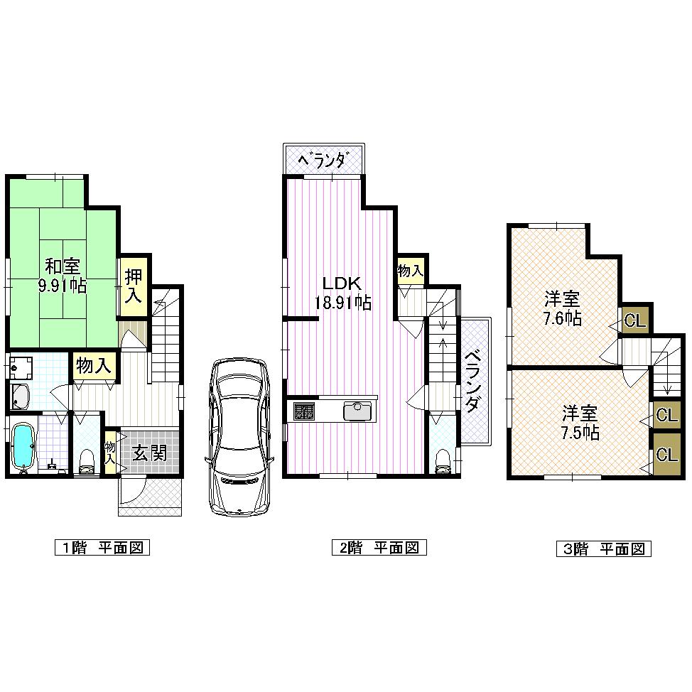 Floor plan. Price 22,800,000 yen, 3LDK, Land area 85.64 sq m , Building area 103.96 sq m