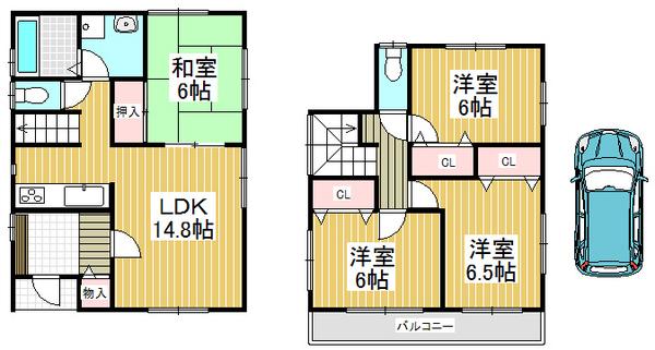 Floor plan. 27,800,000 yen, 4LDK, Land area 90.03 sq m , Building area 93.57 sq m all room 6 tatami mats or more, Storage space is also enhanced