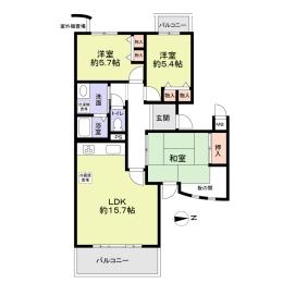 Floor plan. 3LDK, Price 12.8 million yen, Occupied area 76.87 sq m , Balcony area 9.15 sq m