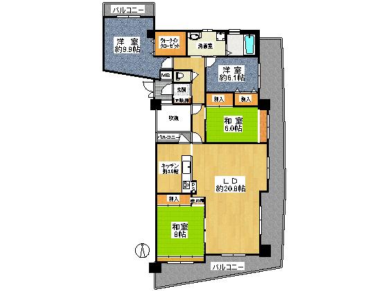 Floor plan. 4LDK + S (storeroom), Price 24,800,000 yen, Footprint 129.18 sq m , Balcony area 41.36 sq m