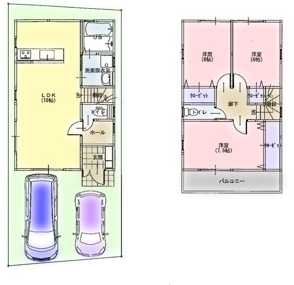 Floor plan. (No. 3 locations), Price 31 million yen, 3LDK, Land area 85.65 sq m , Building area 87.48 sq m