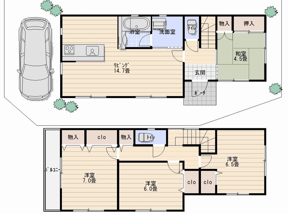 Floor plan. 20.8 million yen, 4LDK, Land area 101.06 sq m , Building area 92.24 sq m LDK about 14.7 Pledge second floor Western-style is becoming Floor plan that ensures more than all 6 Pledge