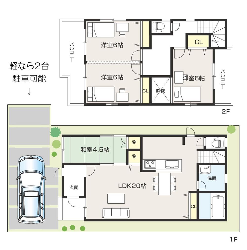 Compartment view + building plan example. Building plan example (D No. land) 4LDK, Land price 14.5 million yen, Land area 100.1 sq m , Building price 14.3 million yen, Building area 95.58 sq m