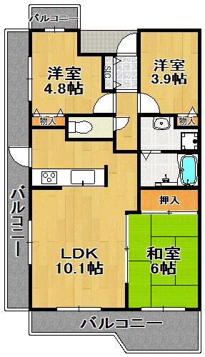 Floor plan. 3LDK, Price 9.8 million yen, Occupied area 61.53 sq m , Balcony area 19.32 sq m