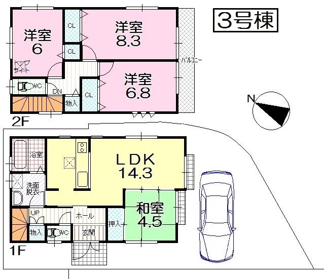 Floor plan. 25,800,000 yen, 4LDK, Land area 95.7 sq m , Building area 95.64 sq m