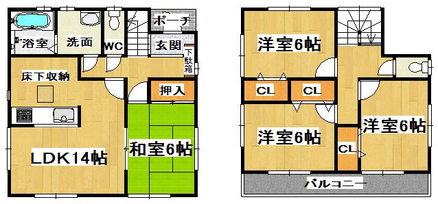 Floor plan. 26,800,000 yen, 4LDK, Land area 98.63 sq m , Building area 94.4 sq m 4 Building LDK + spacious space of 20 quires in Japanese-style room!